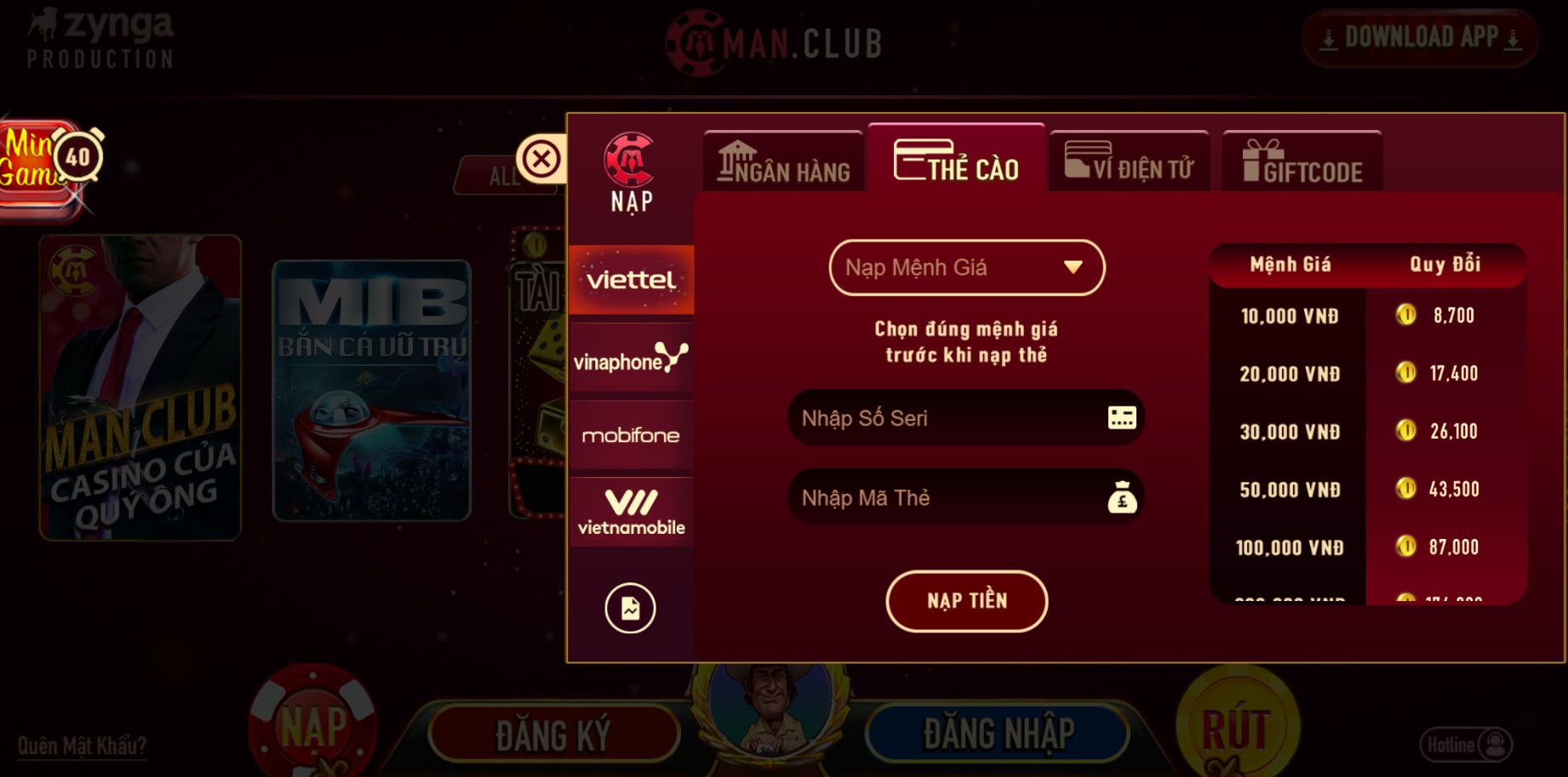 Cách thức nạp tiền MANCLUB nhanh chóng chỉ cần 1 phút thực hiện